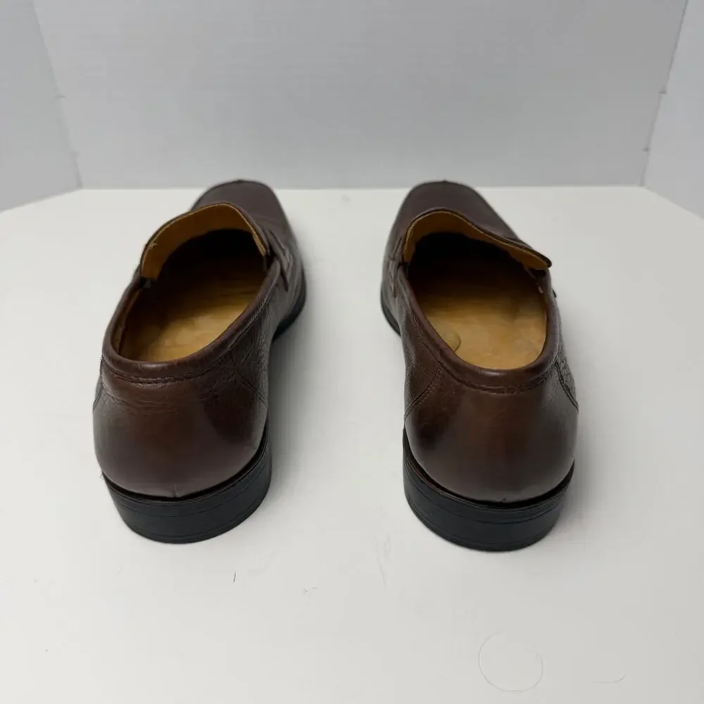Sandro Moscoloni Brown Pebbled Leather Penny Loafers Mens 11D Square‎ Toe Office